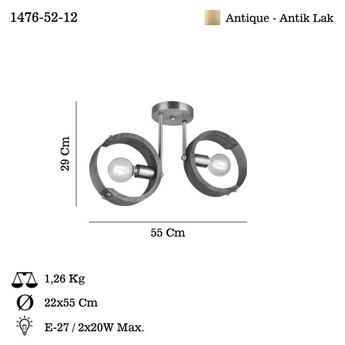 Opviq Manya - 52-12 Lámpara de araña de metal y madera en color antigüedad